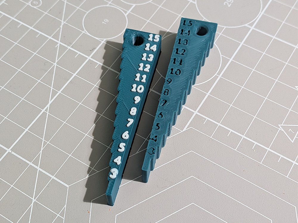 Thickness gauge - relief/embossed numbers (2-15mm)