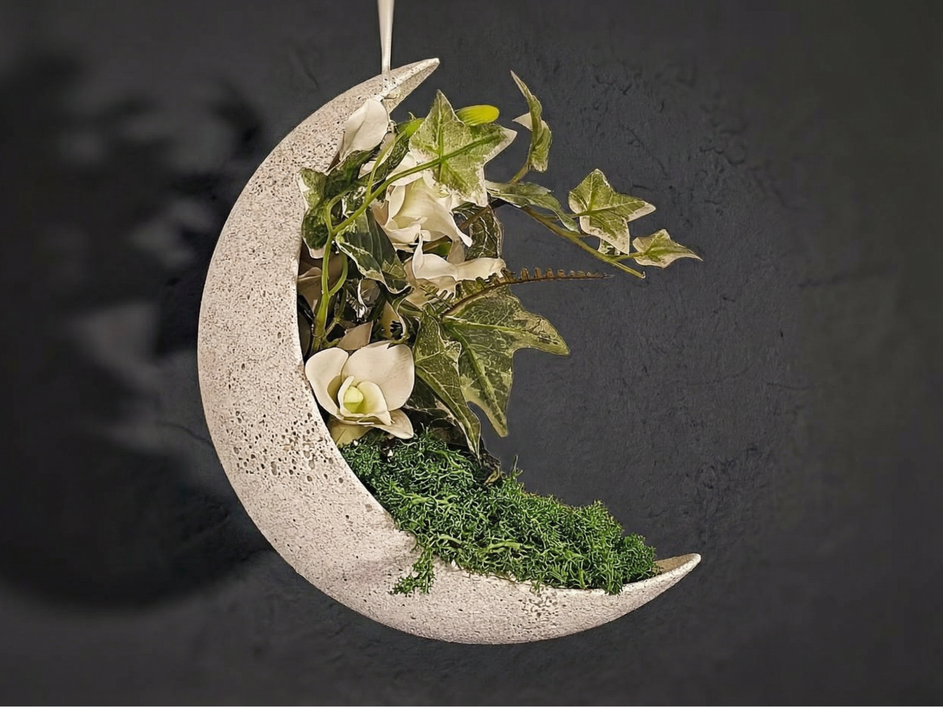 Moon Travertine Hanging Planter