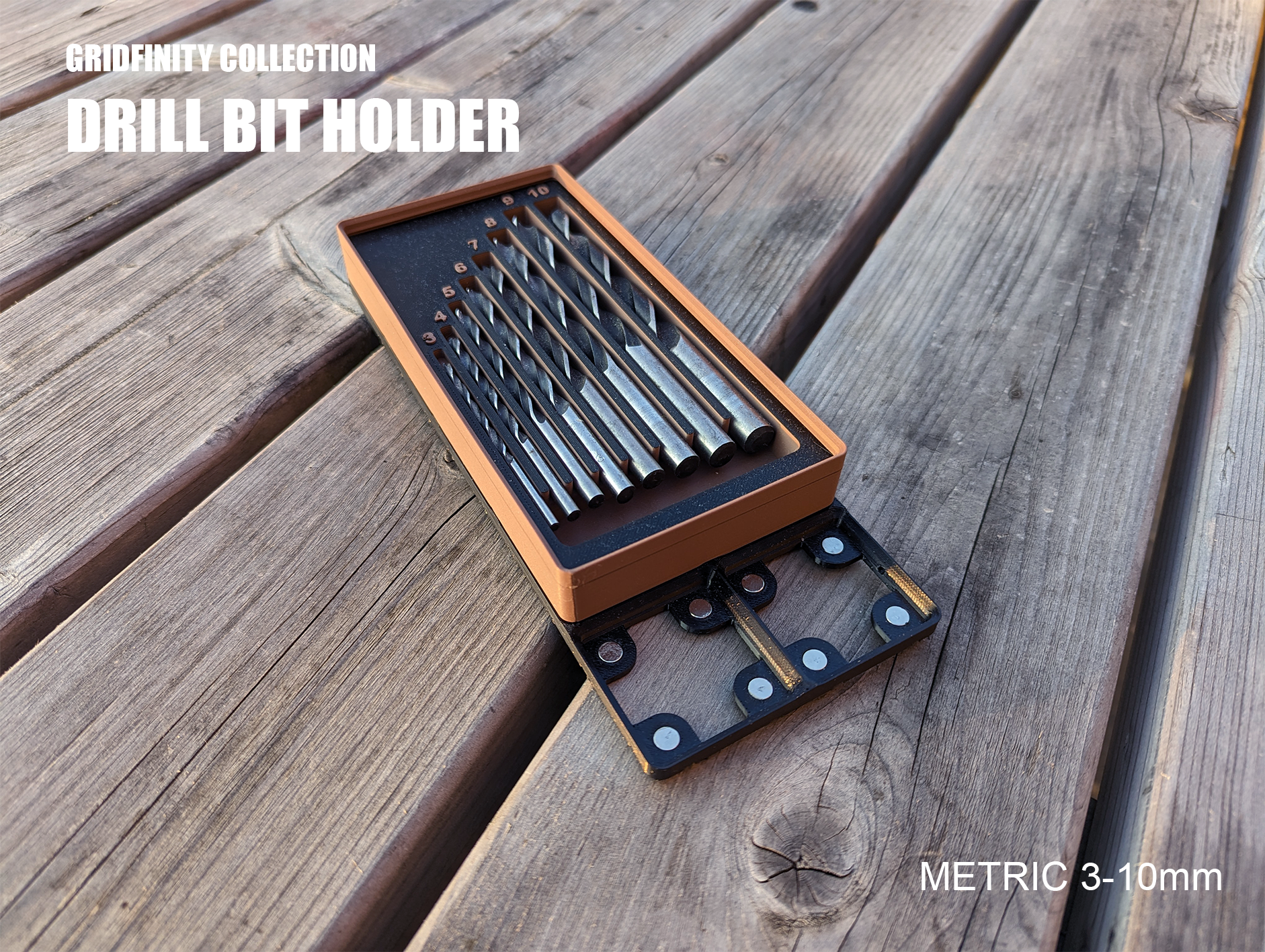Gridfinity Collection - Drill Bit Holder 3-10mm