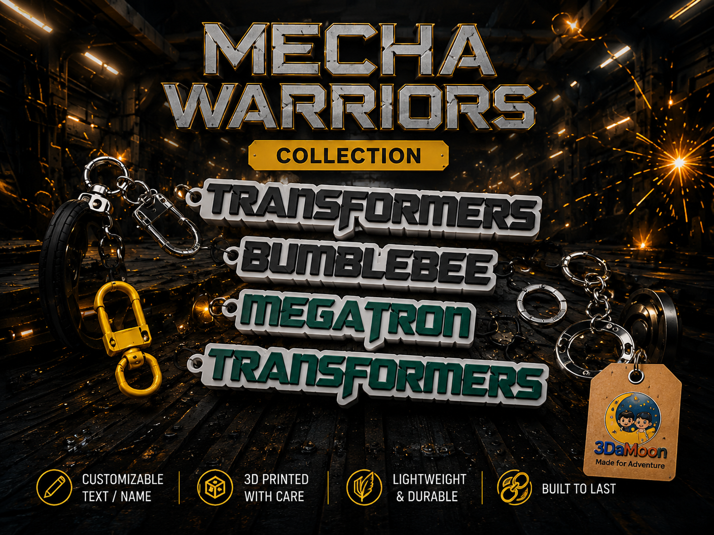 Transformer style customizable nametag keychain