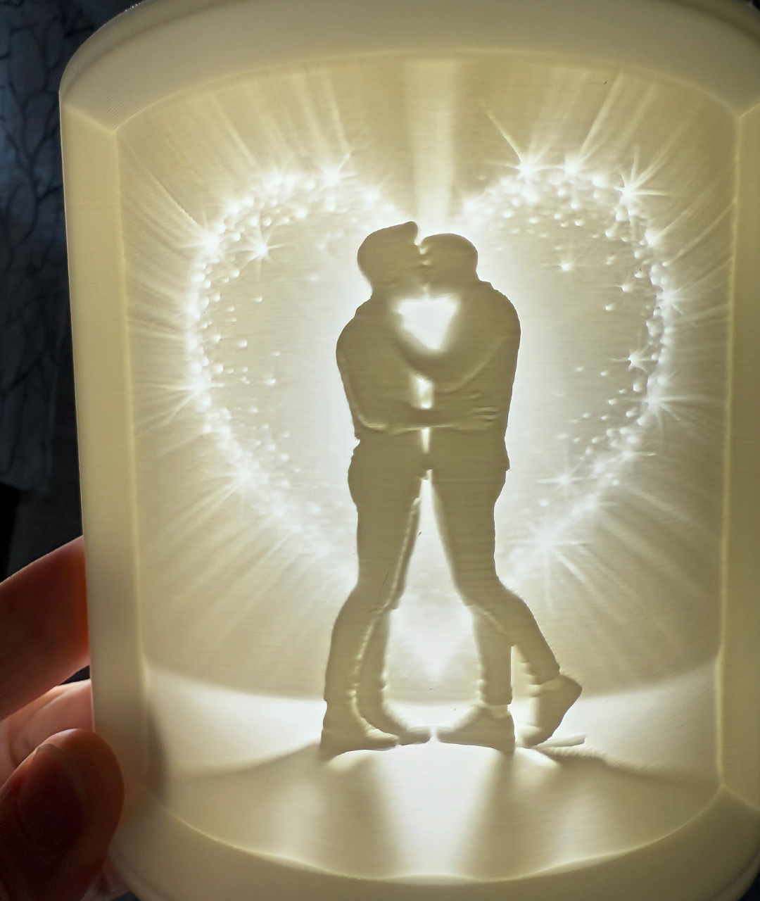 Two Men Kissing Silhouette with Sparkling Heart