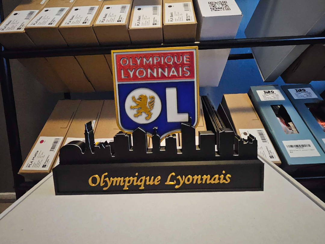 Olympique Lyon with skyline of lyon