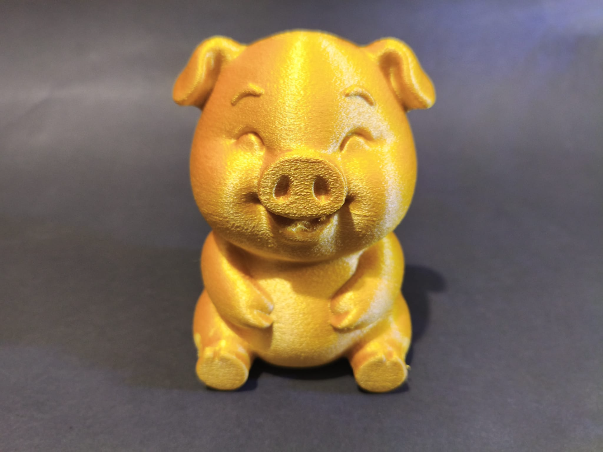 Golden 3D Printed Smiling Pig