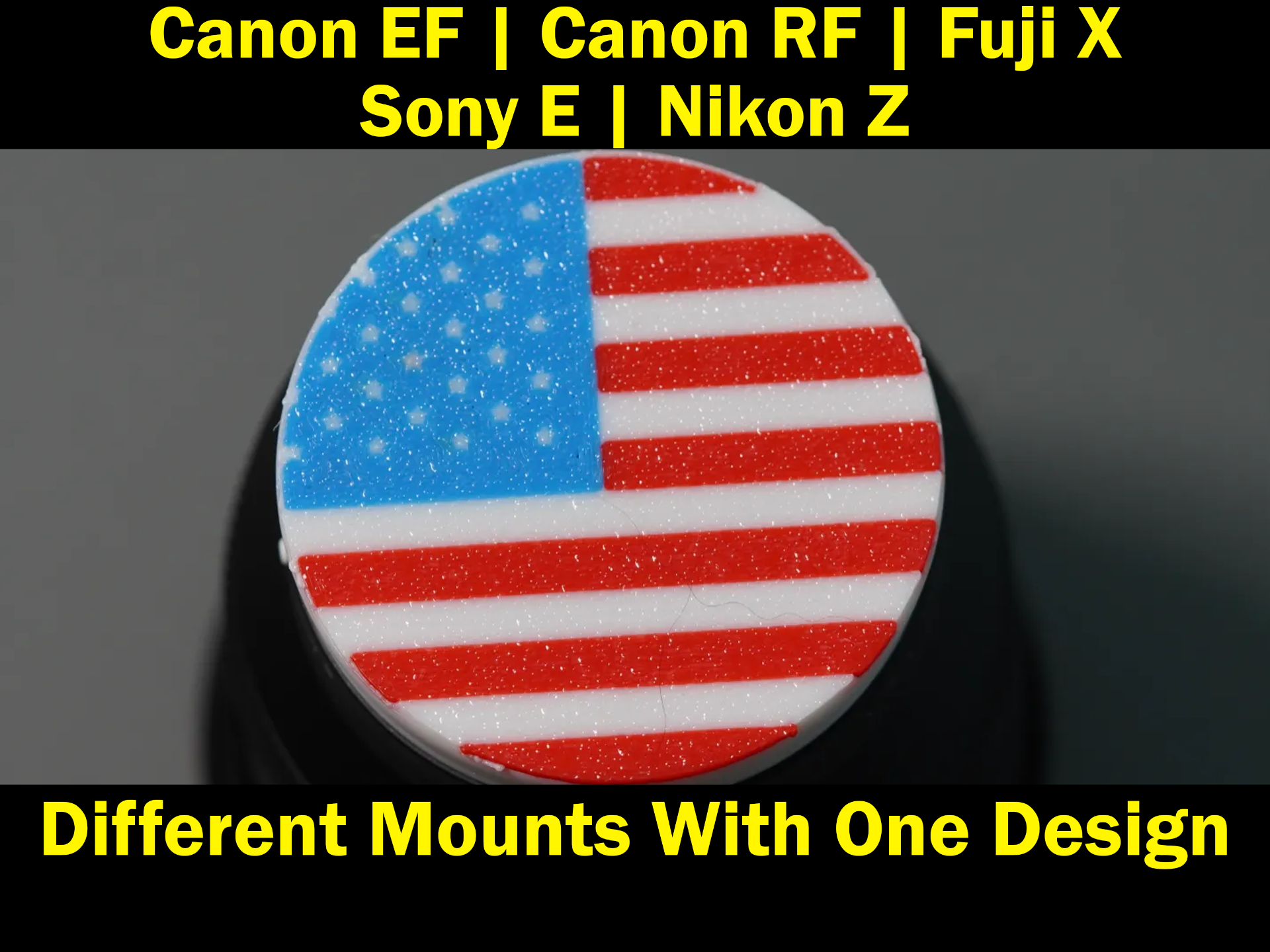 SonyE FujiX NikonZ Canon EF RF Lens Cap w/USA Flag