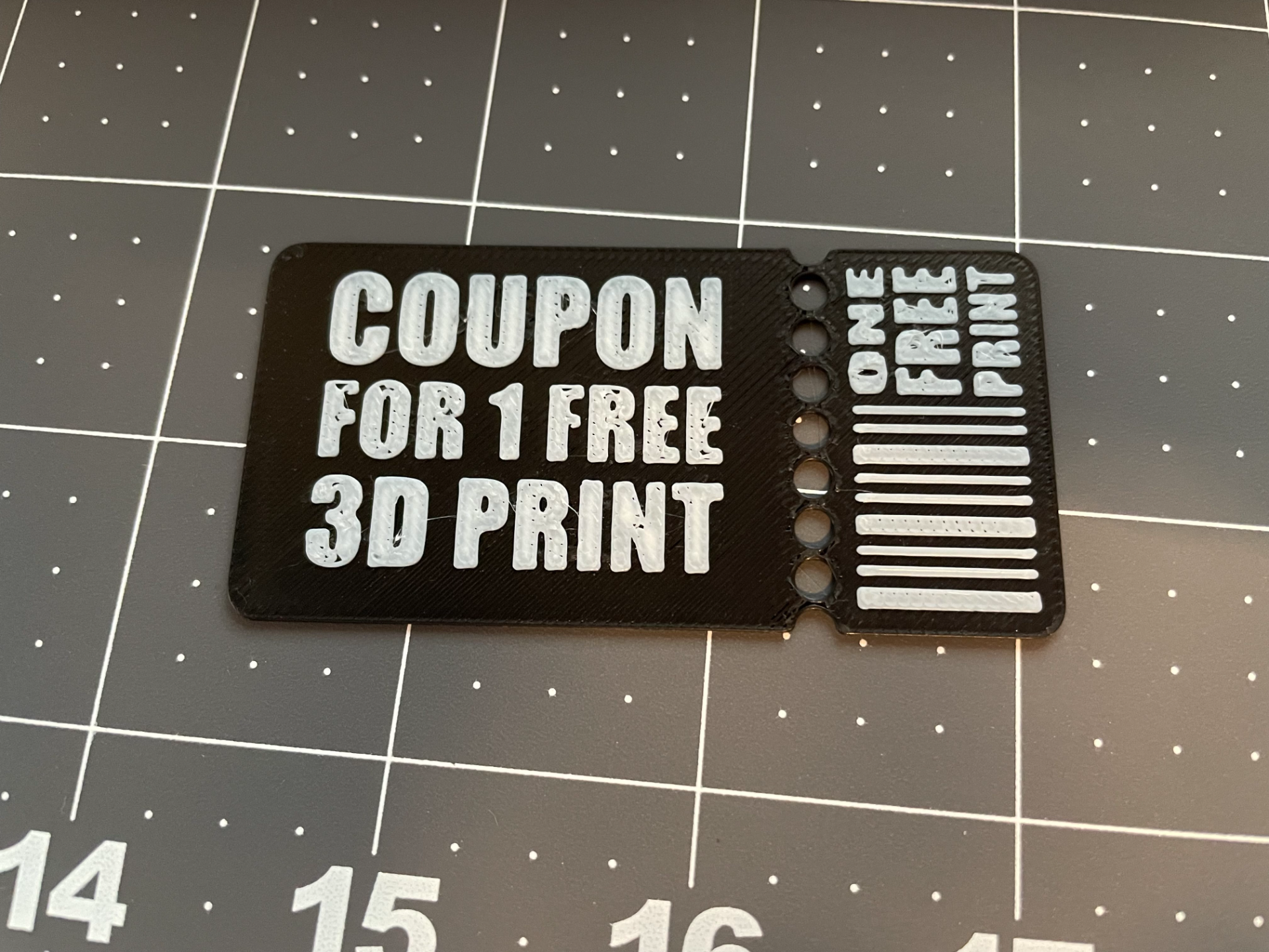 Coupon for 1 Free 3D Print Tearable Gift 4mm Noz