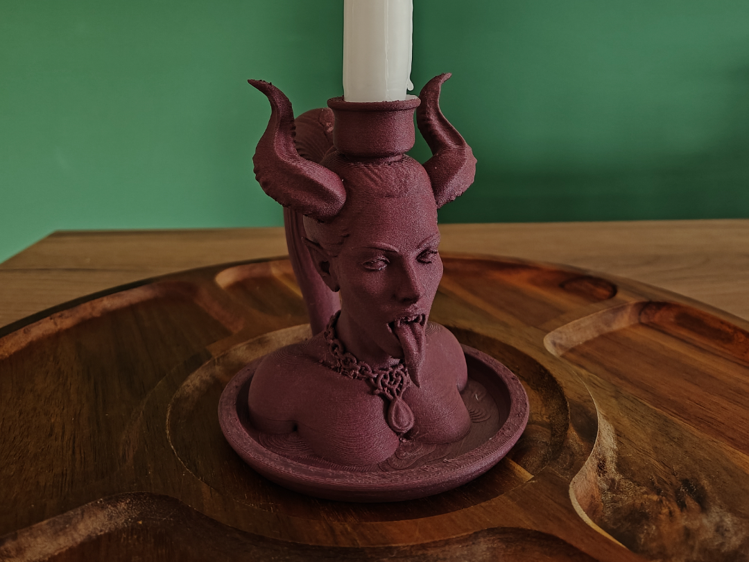 Gothic Horned Vampire Bust Candle Stand
