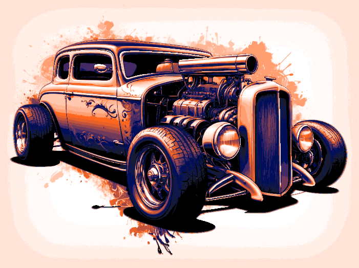 Hueforge Art - Classic RatRod Custom Coupe Showing Raw Power of the Engine