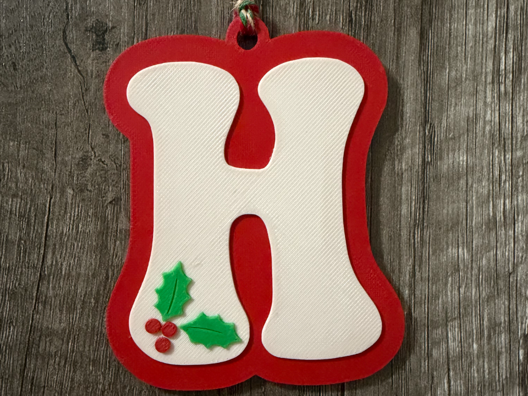 Letter H Holly Christmas Ornament