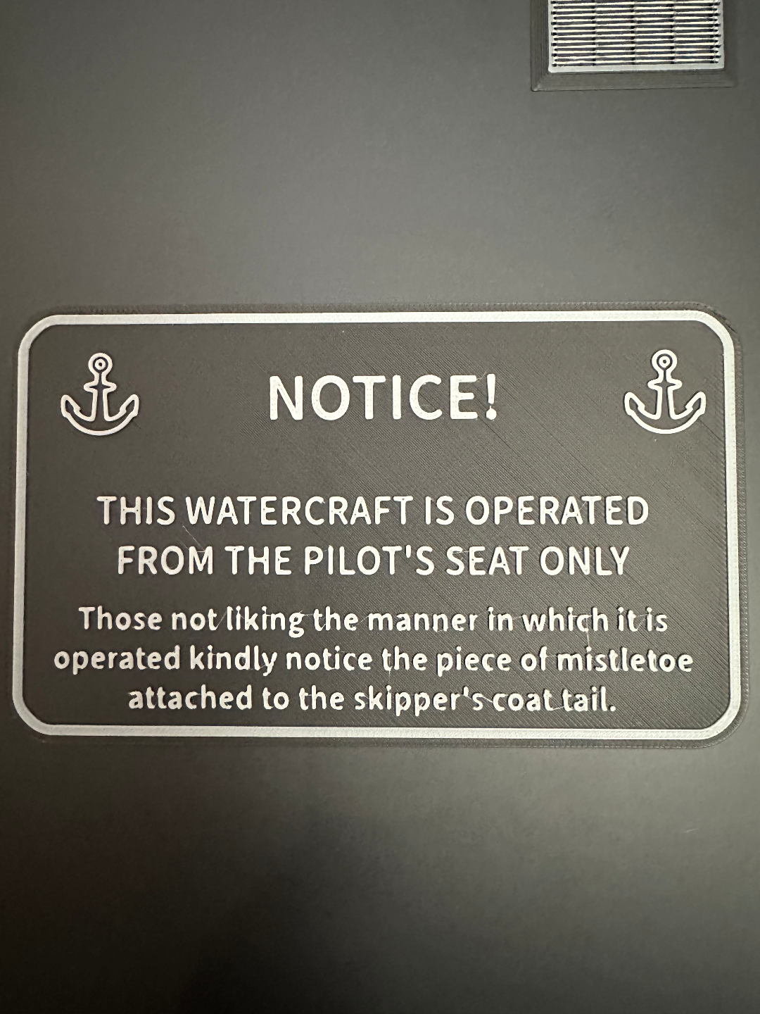 Pilot's seat only - funny boat sign