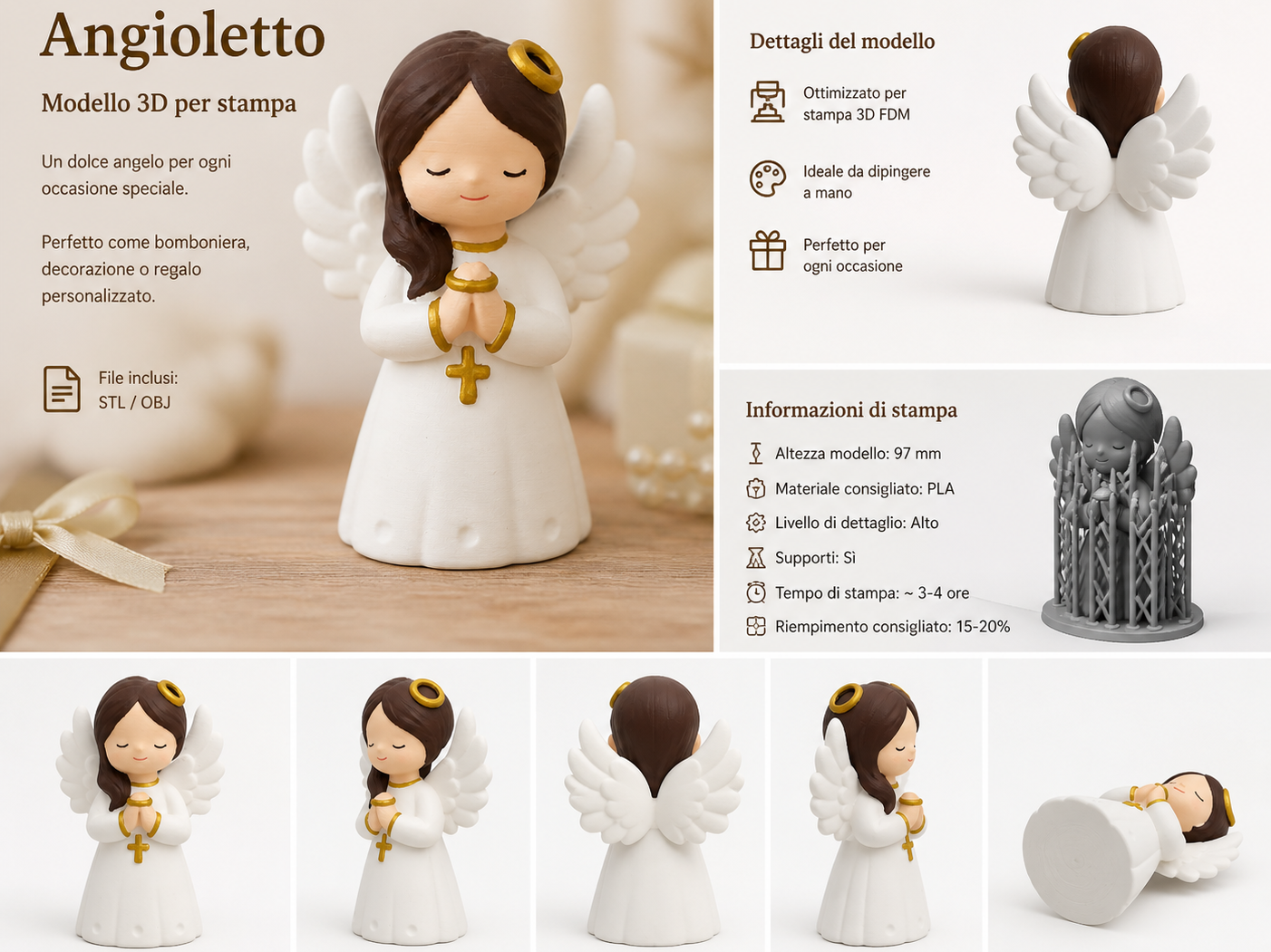 Cute Angel Figurine 3D Model
