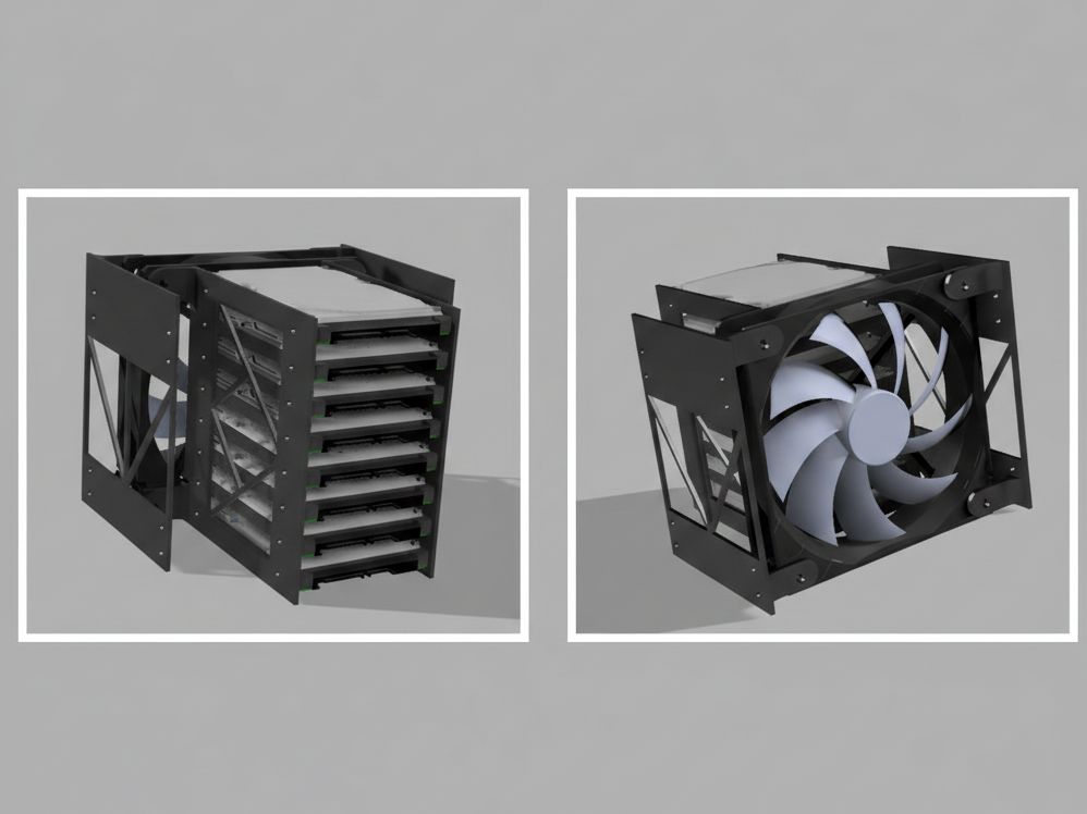 3x Optical 5.25" bays to 8x 2.5" HDDs and a fan