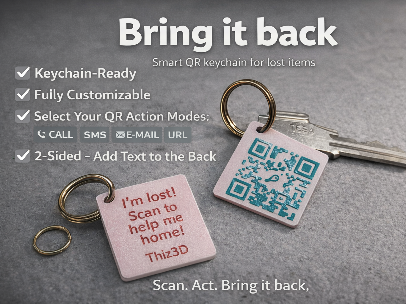 Lost & Found QR Keychain - personalize - 2-sided