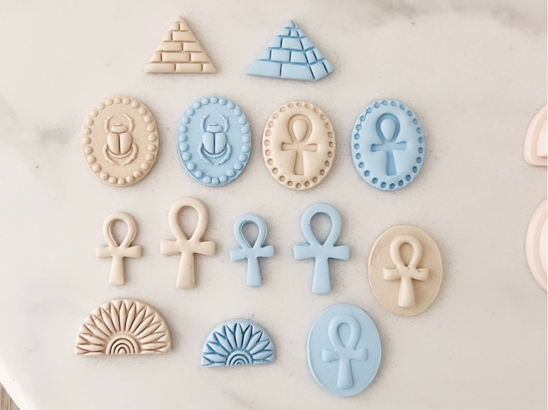 Egyptian Clay Cutter Set Scarab, Pyramid & Ankh