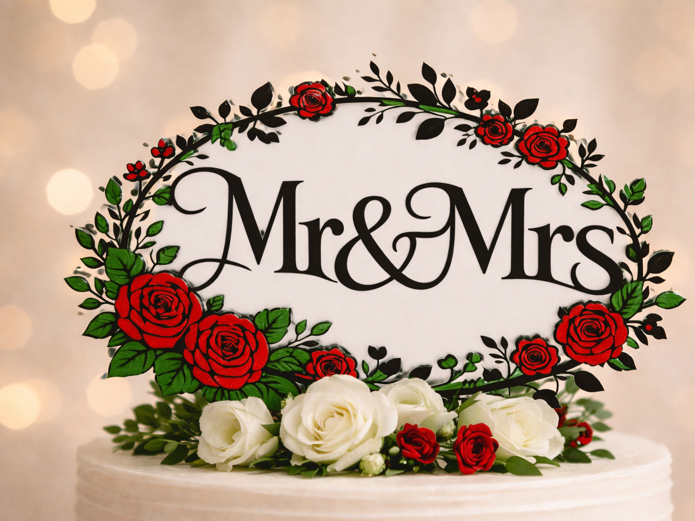 Floral Mr & Mrs Wedding Cake Topper – Romantic