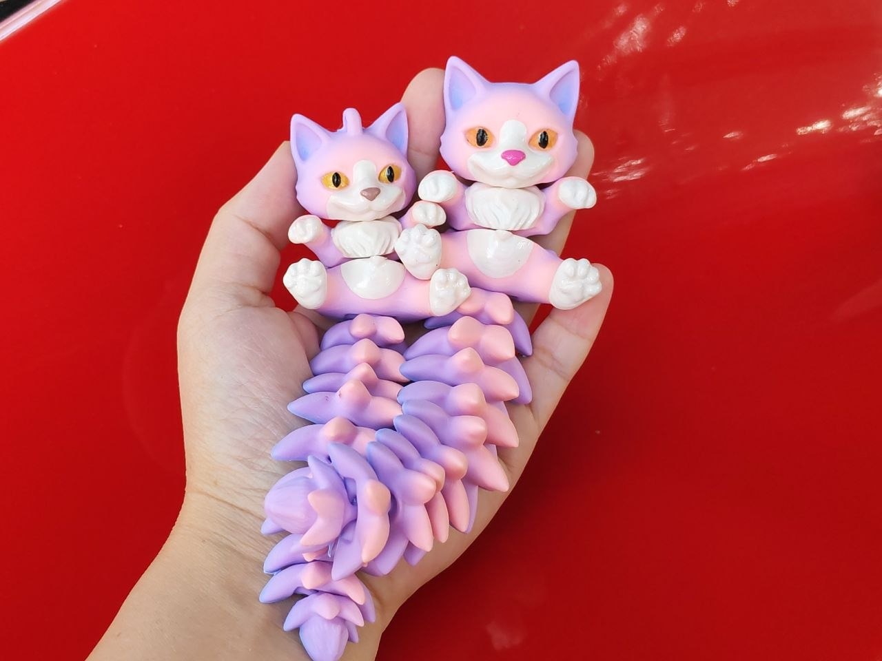 Cute Fluffy Articulated Cat Flexi Toy & Keychain