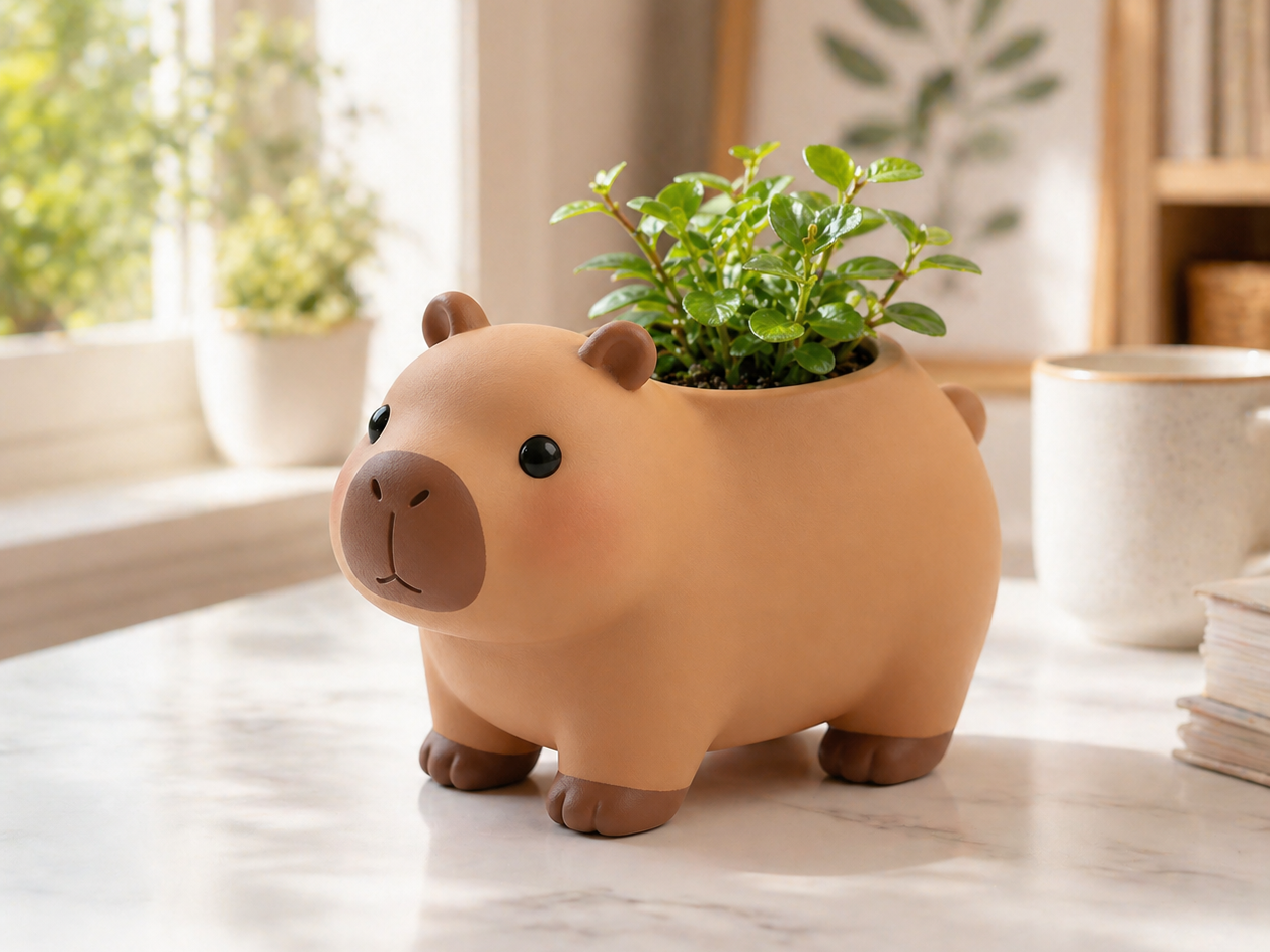 Capybara planter Cute animal in pot with plant