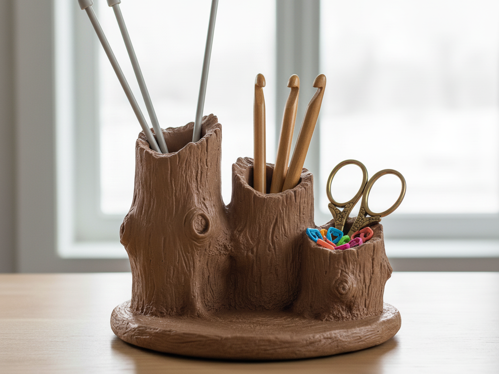 Rustic Tree Stump Desk Organizer