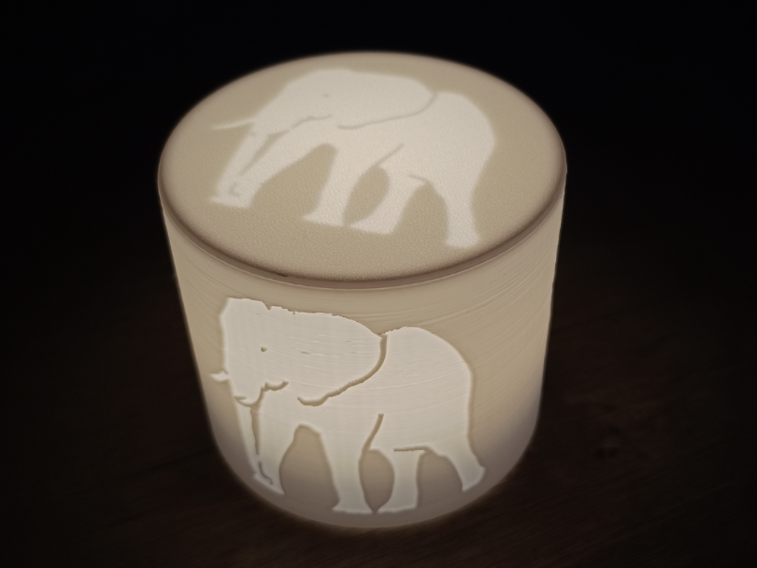Teelicht Pucklicht Elefant rund mit Deckel