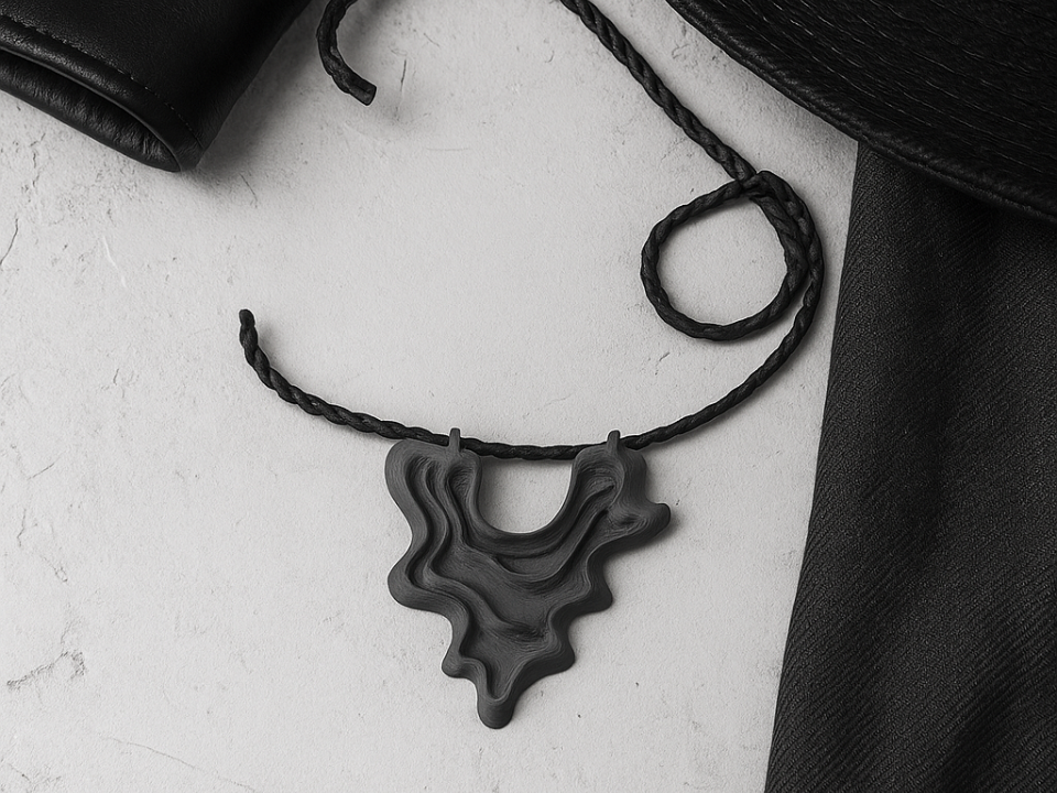 Ink Flow Pendant - Minimalist Black Jewelry