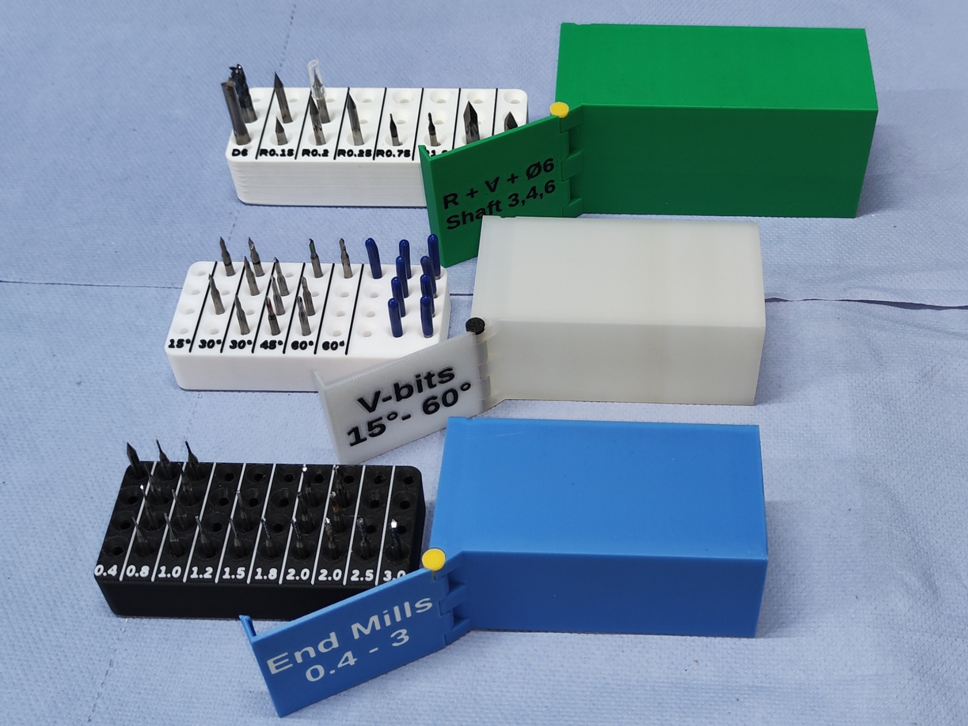 CNC Endmill & Bit Storage Case, Multi-Color Labels