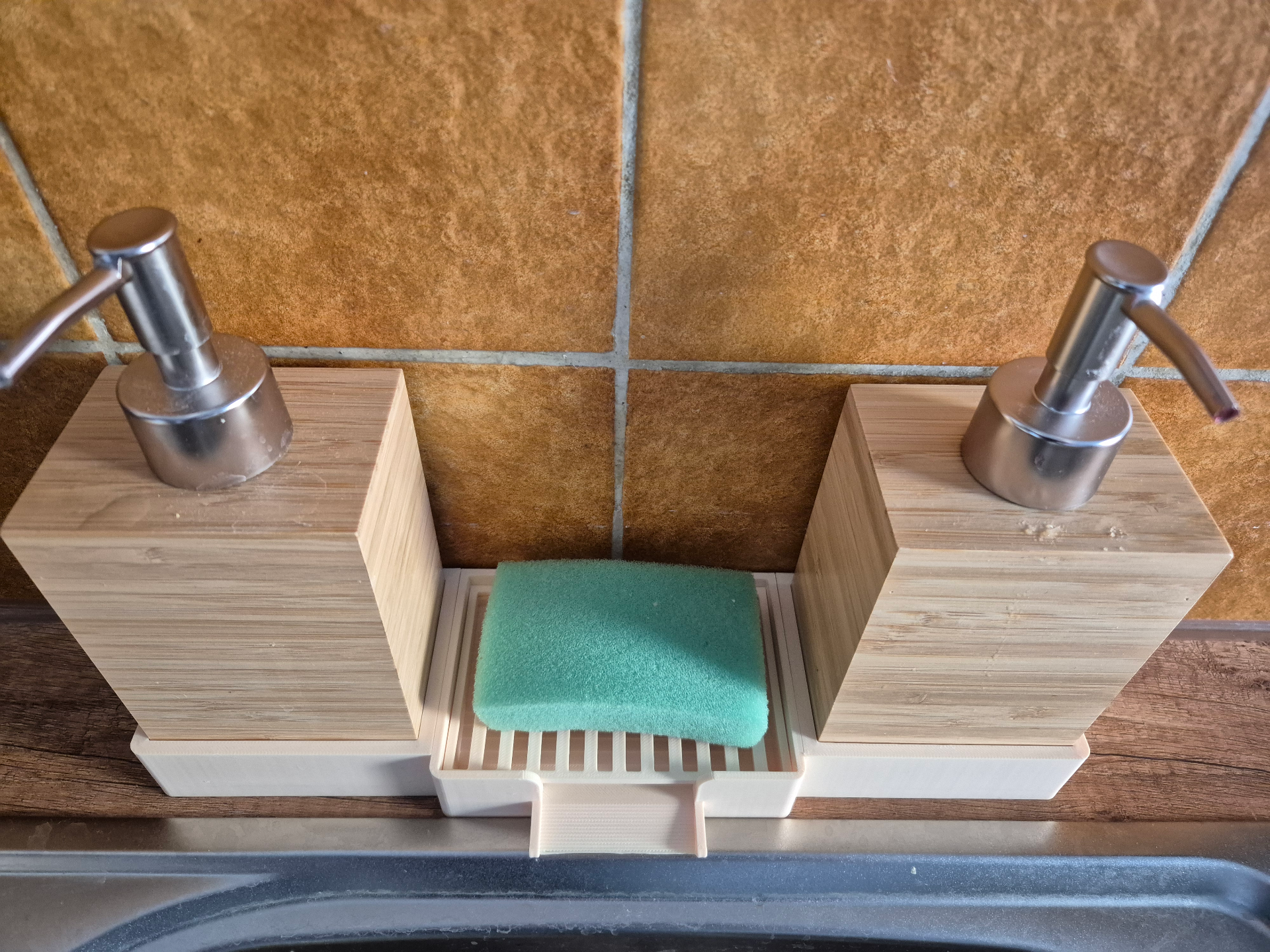 Stand for ikea soap dispenser, dishwashing sponge.