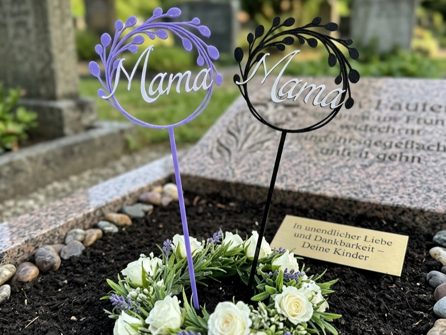 Eleganter Grabstecker "Mama" – Florales Design
