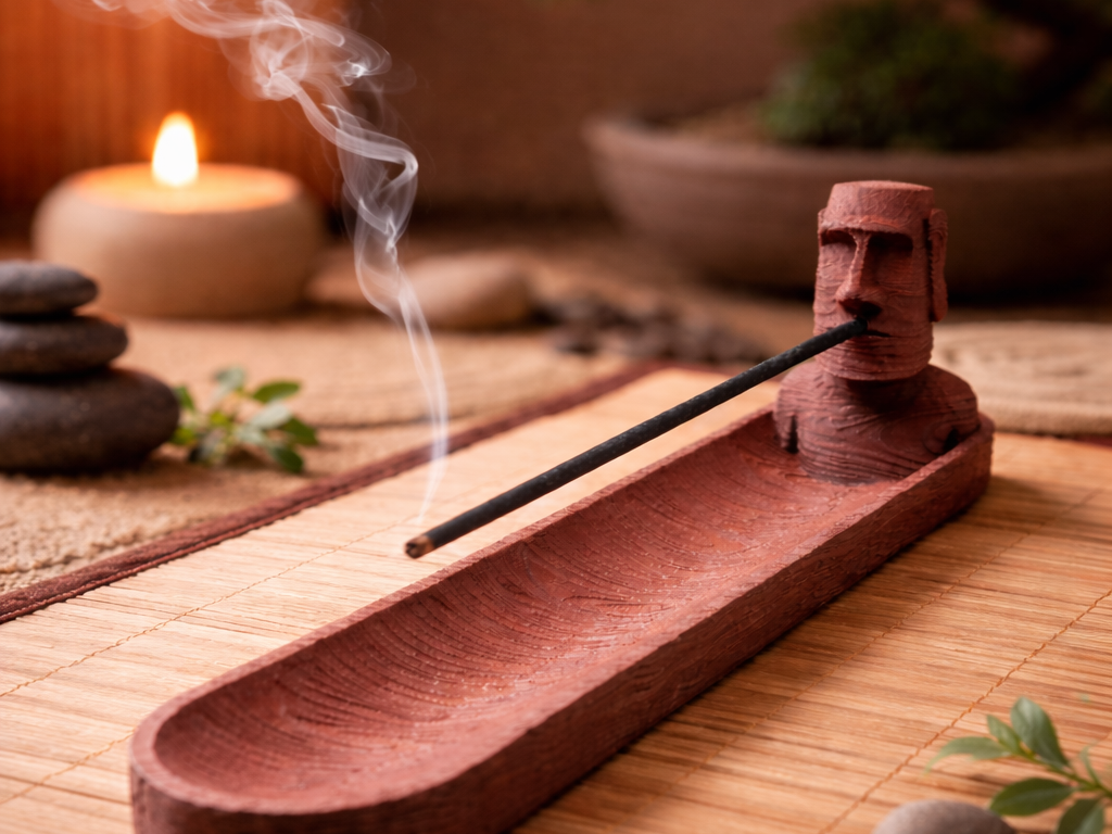 Moai Incense Holder – Wood Texture Zen Edition