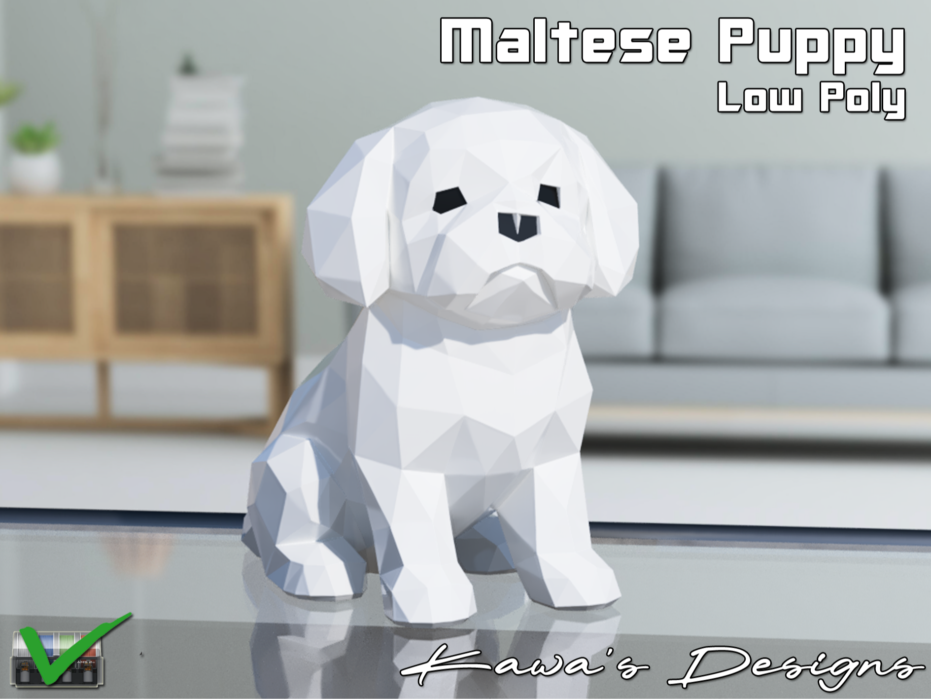 Maltese Puppy Low Poly
