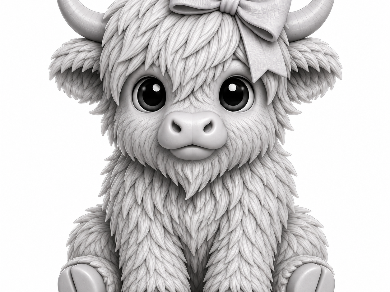 Wooly Farm Cow Sitting with Bow