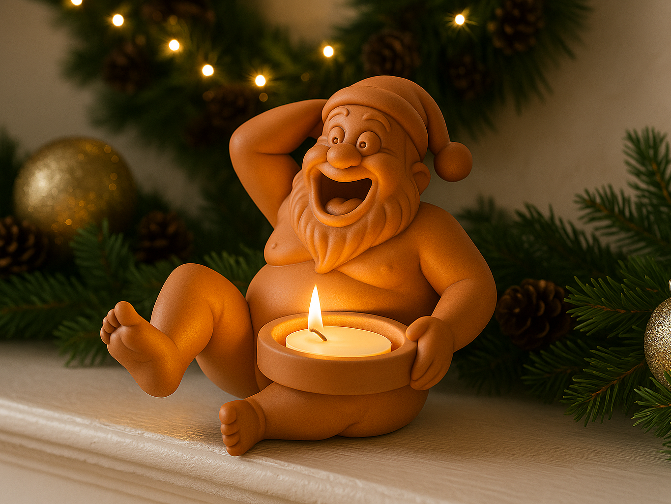 Funny Santa Tea Light Holder - Jolly Christmas