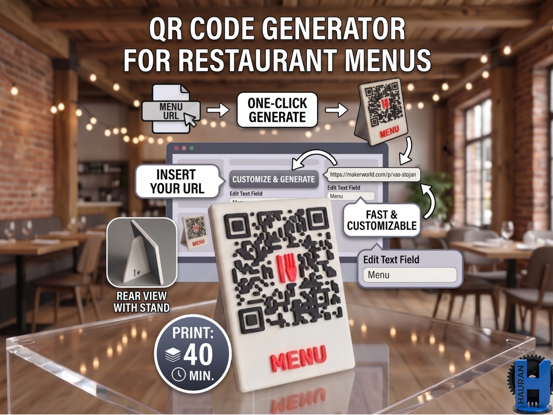 Parametric Restaurant Menu QR Code Stand