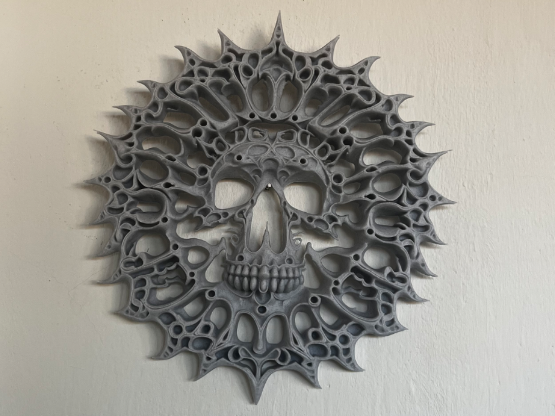 Relief carving of a skull