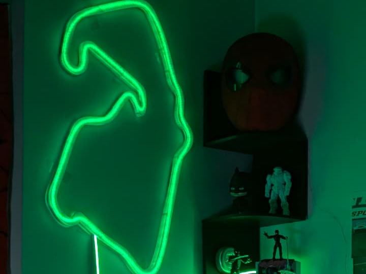 Silverstone F1 track silhouette, neon light