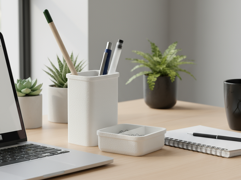 Textured Pen Holder with Matching Clips Organizer