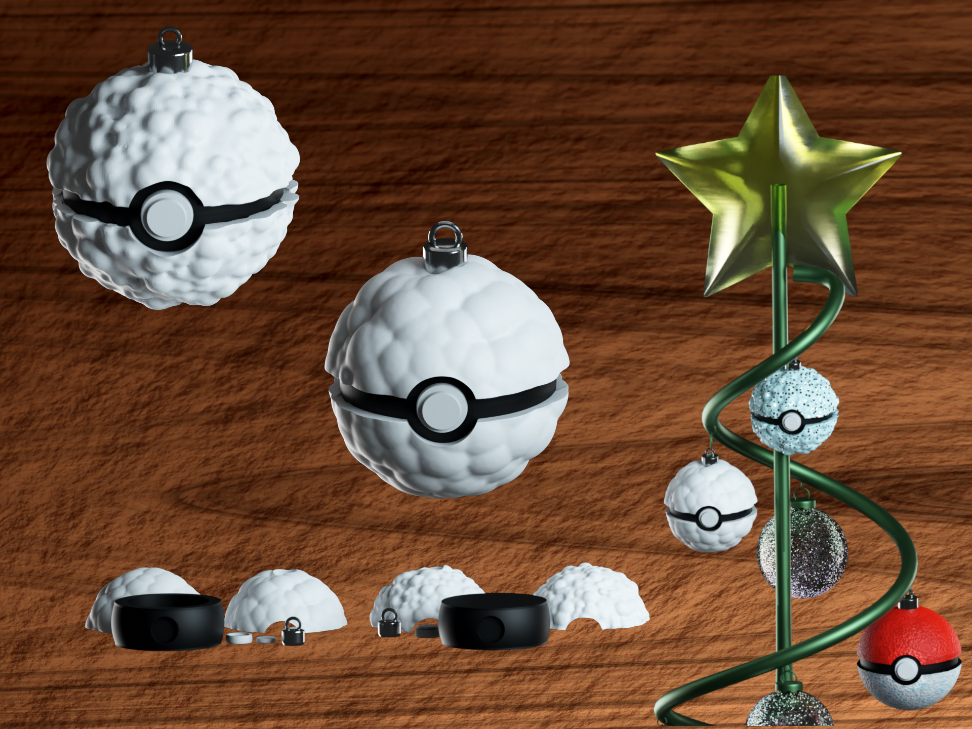 Snowball - Pokeball Christma Ornament (Split)