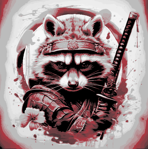 Raccoon Samurai Portrait in Red - Hueforge