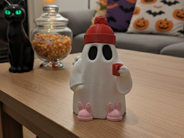 Cute Hipster Ghost In Bunny Slippers