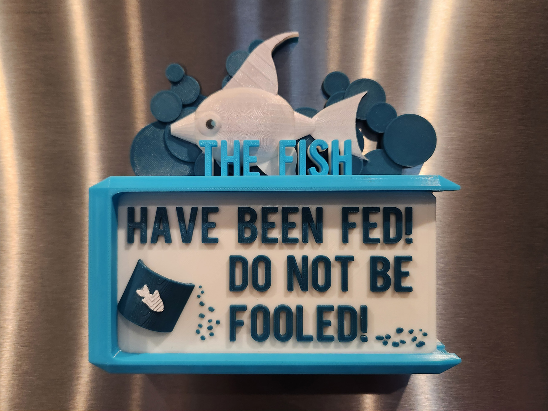 Cute 2-Sided Fish Food Status Fridge Magnet/Sign