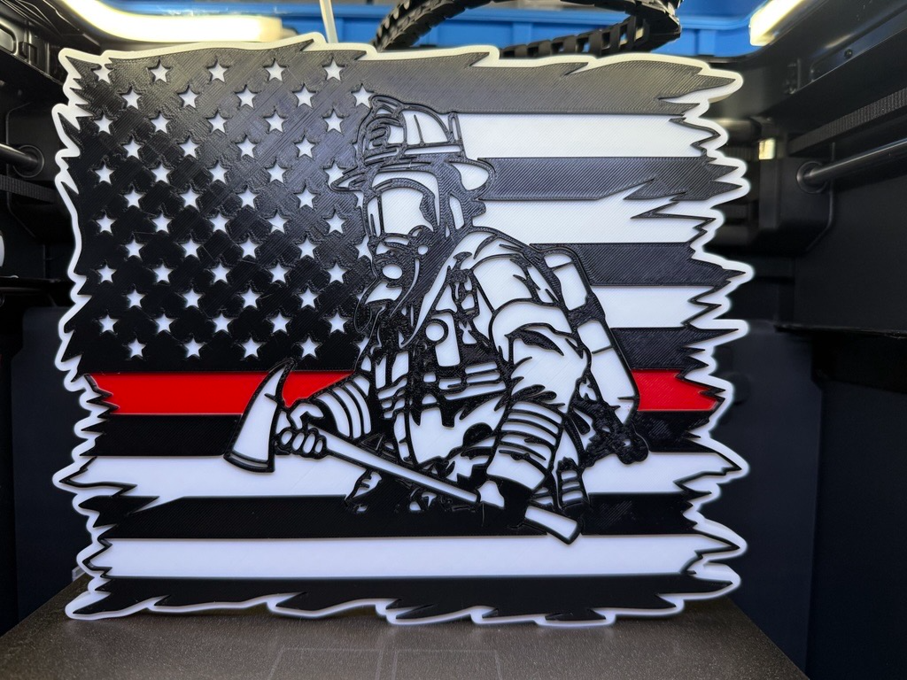 Fireman Thin Red Line Wall Hanger Tattered Flag
