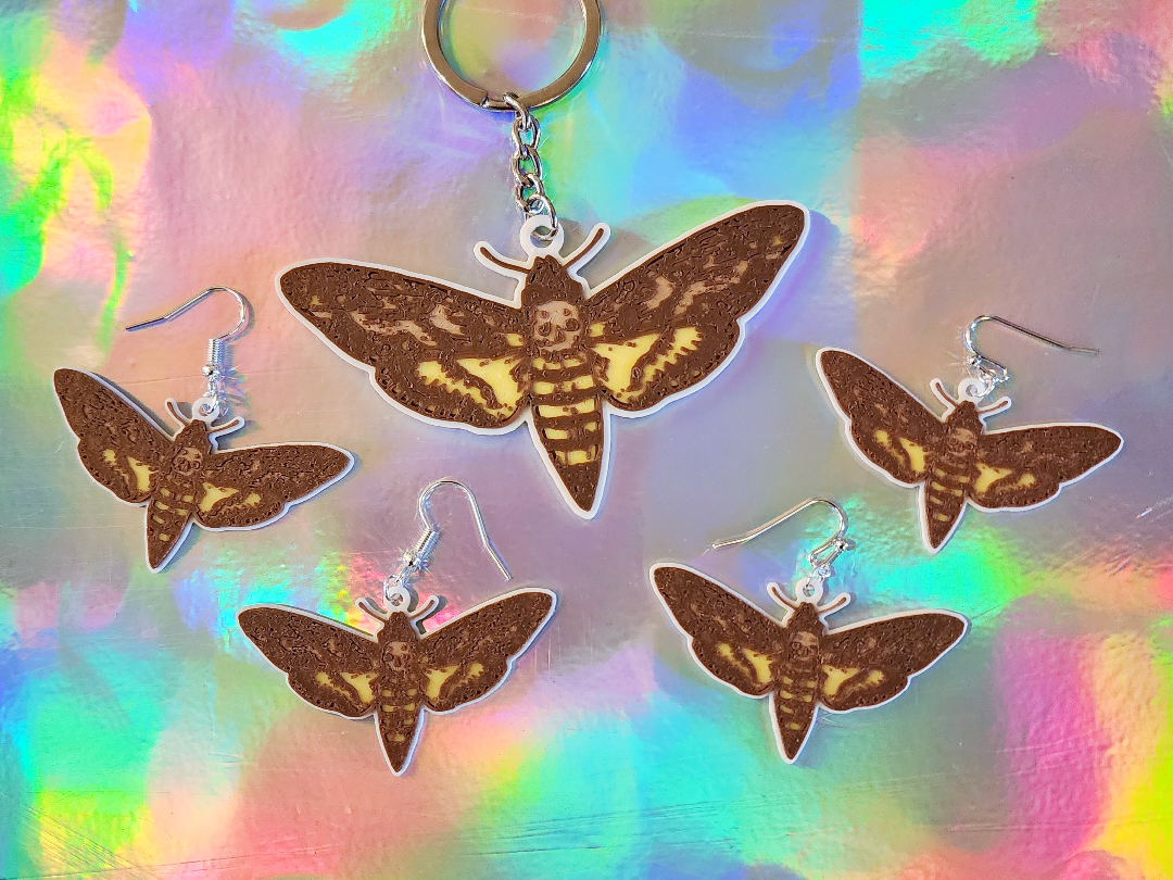 Death's Head Moth Keychain & Earrings
