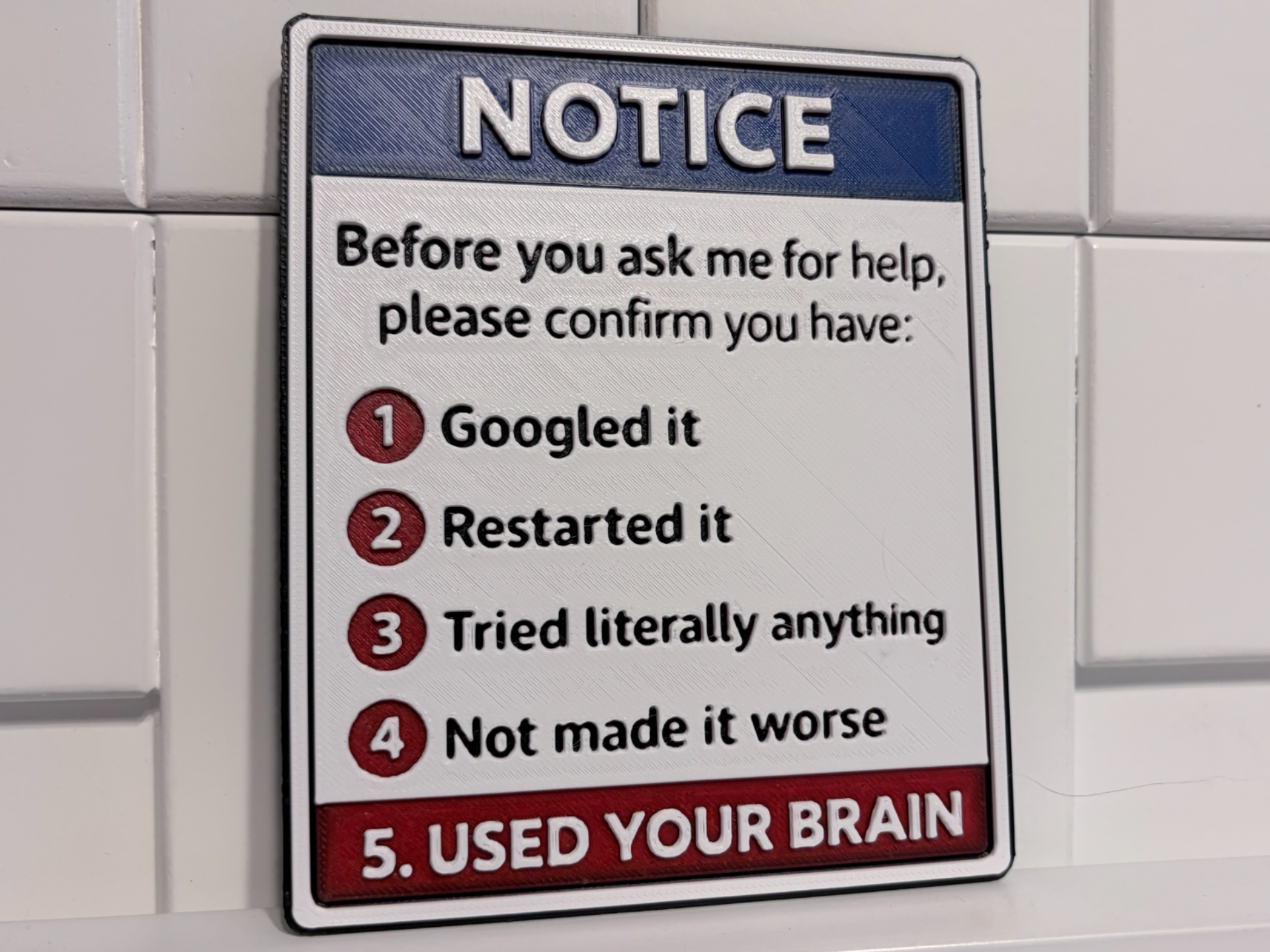Funny Office Sign – “Used Your Brain” Checklist