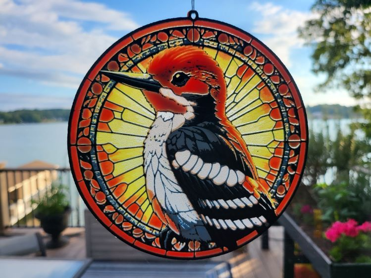 HueForge Stained Glass Redheaded Woodpecker