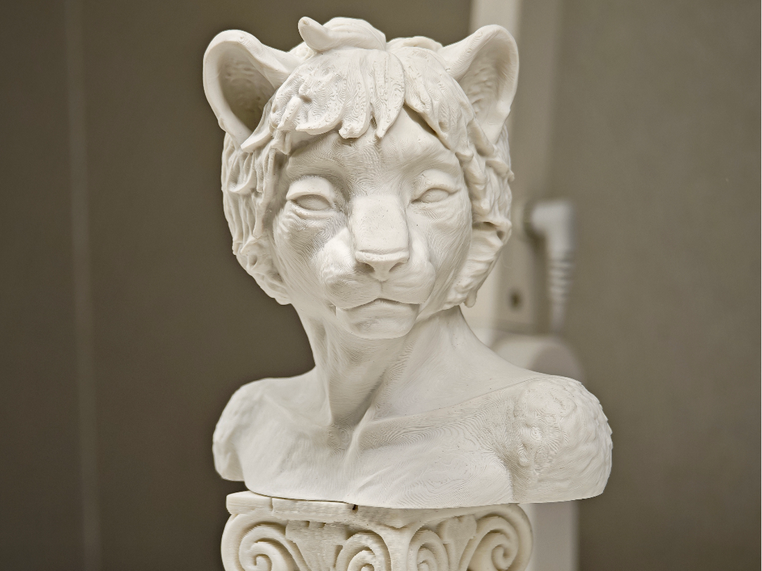 Greek anthropomorphic feline bust, with stand