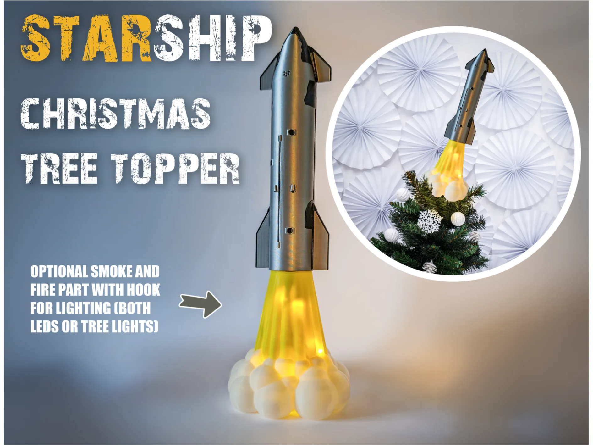 Starship Rocket Model (Freestanding or TreeTopper)
