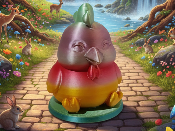 Poule dodue assise