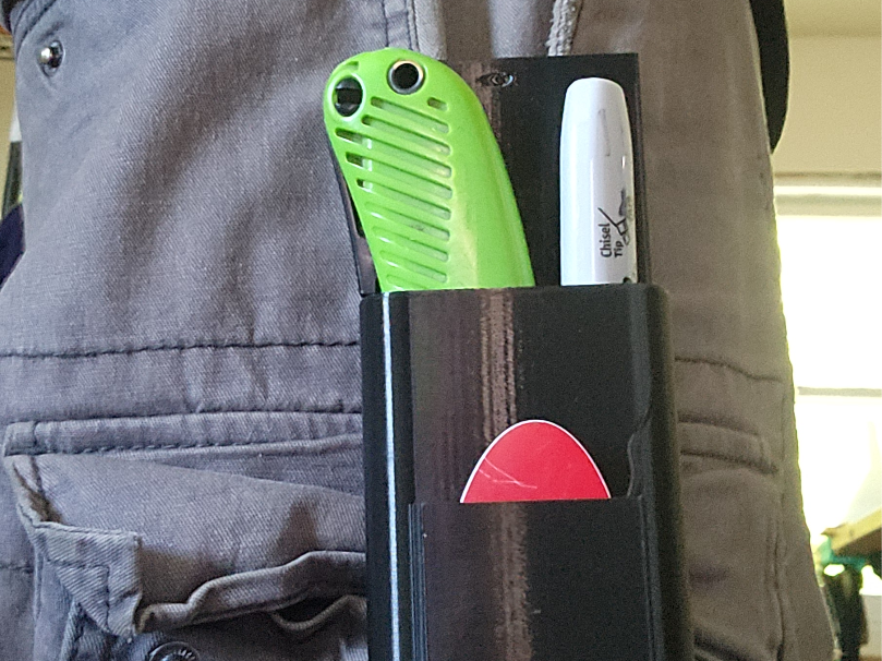 Box Cutter belt clip with marker and name tag slot
