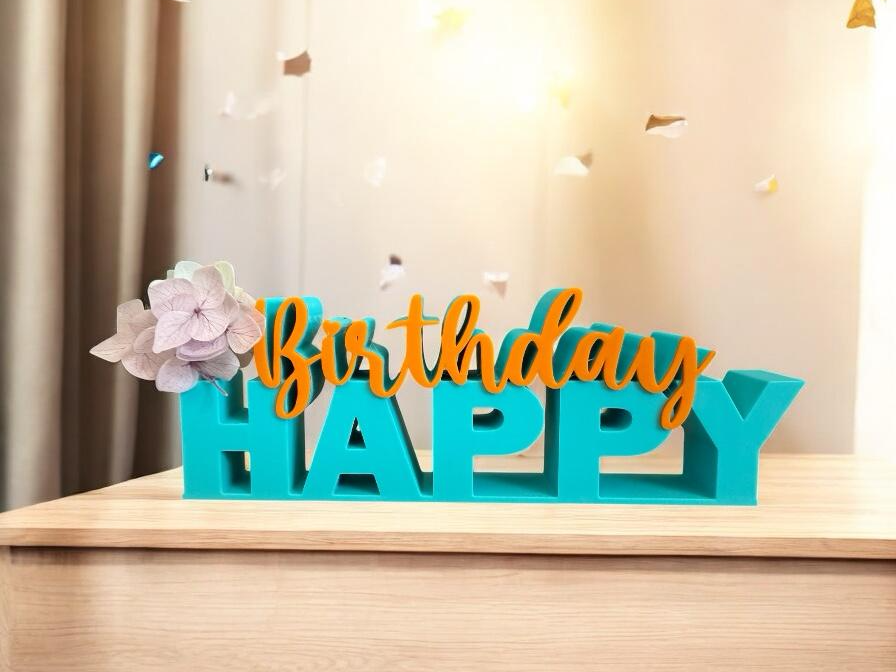 Happy Birthday - Schriftzug Trockenblumen