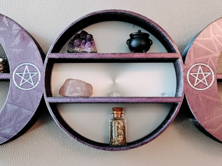 Triple goddess crystal or knick knack shelf