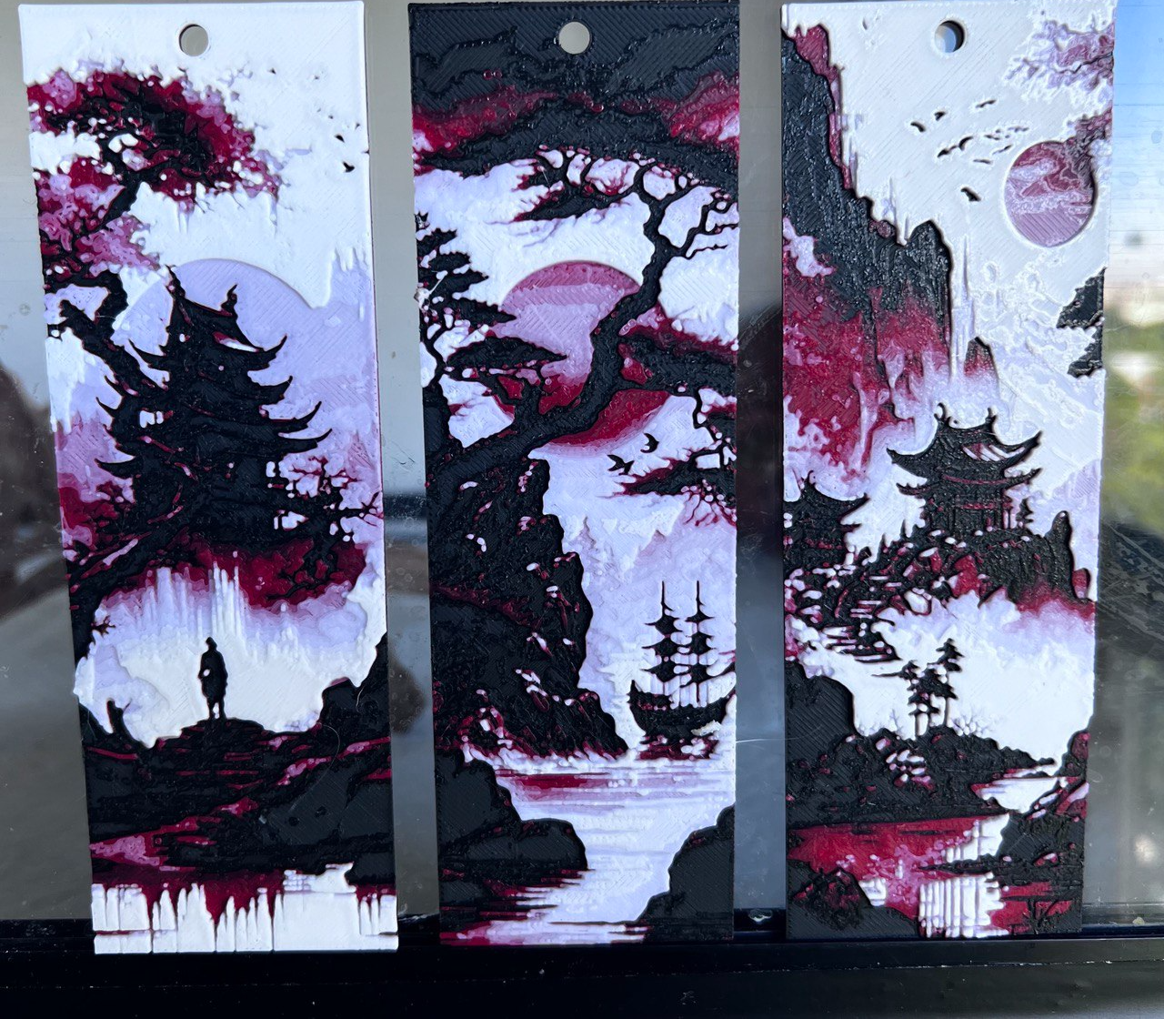 Set 3 Bookmarks of  Japanese landscape hueforge