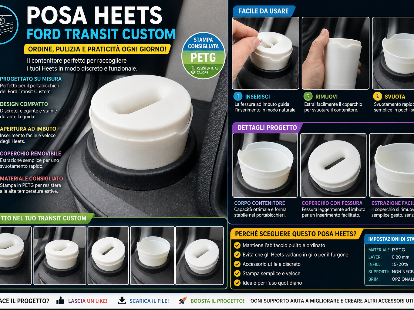 Posa Heets per Ford Transit Custom con coperchio